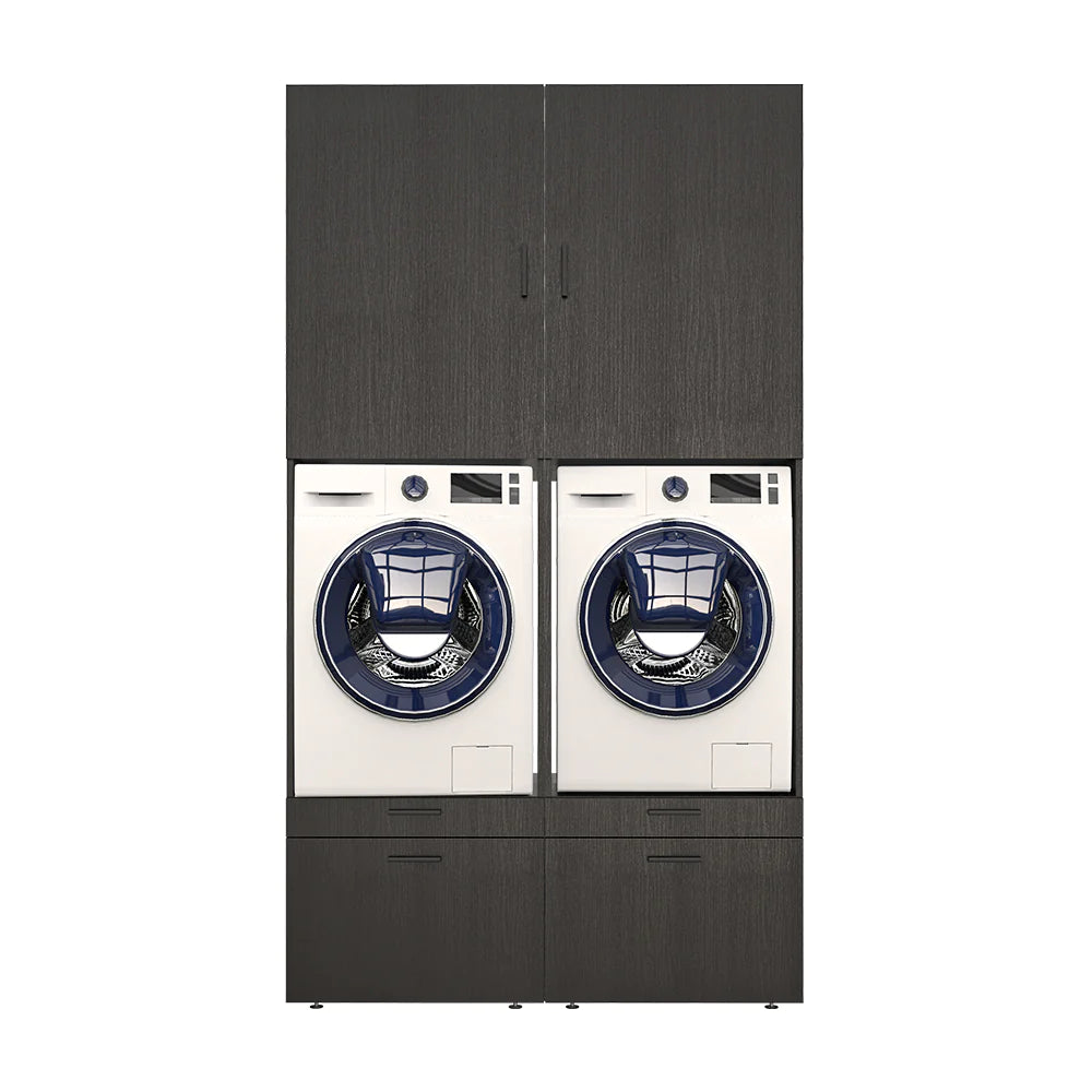 Cabinet for washing machine and tumble dryer with panels 87 cm, black oak, drawer + pull-out board