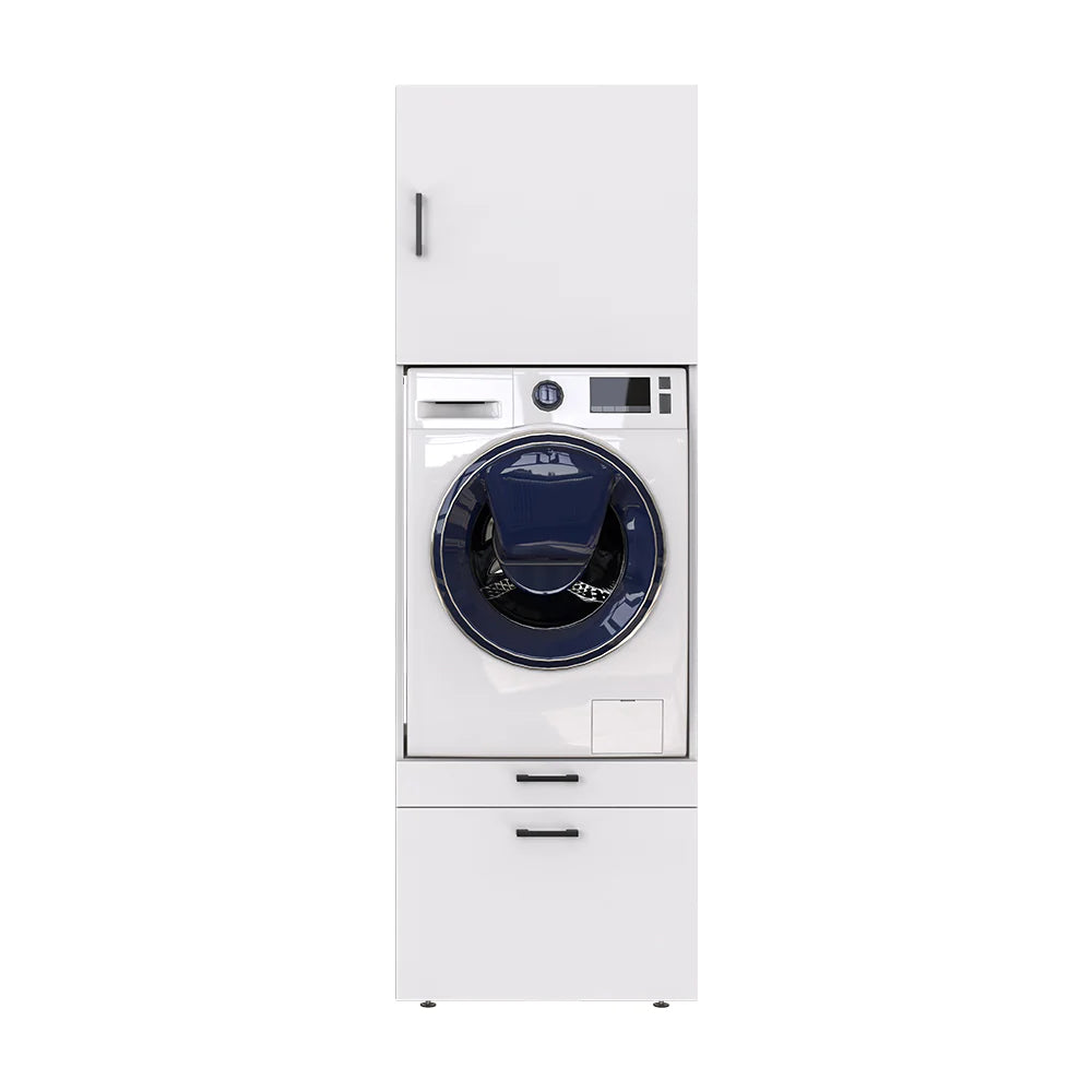 Laundry cabinet, white, drawer and pull-out board, 205x67x66,8 cm
