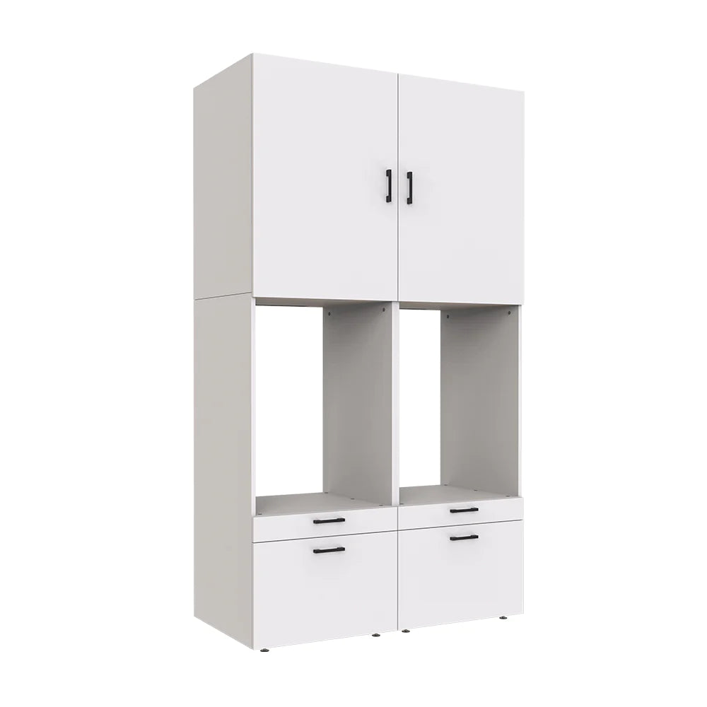 Cabinet for washing machine and tumble dryer with panels 87 cm, white, drawer + pull-out board