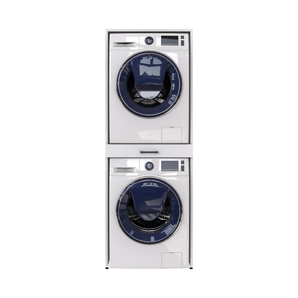 Cabinet for washing machine and dryer, with pull-out shelf, white