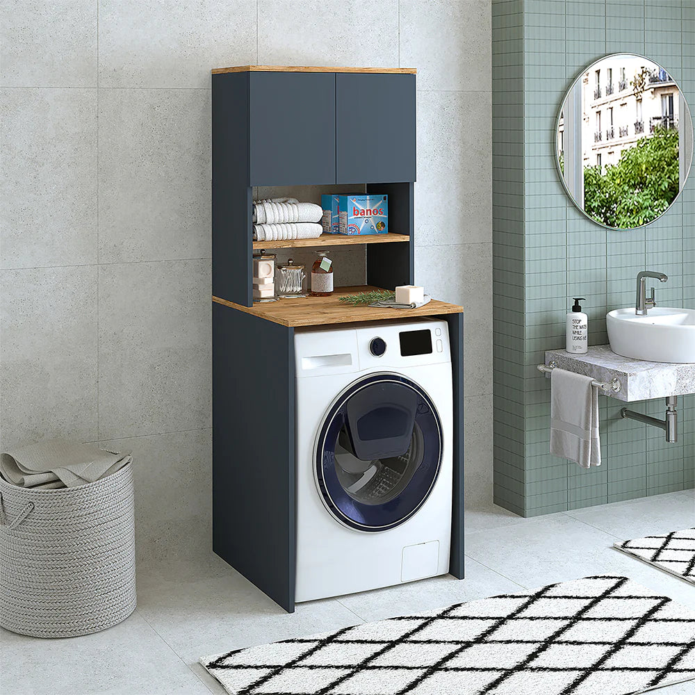 Cabinet for washing machine, white/anthracite, MONICA, 65 x 181 x 60 cm