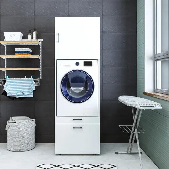 Laundry cabinet, white, drawer and pull-out board, 205x67x66,8 cm