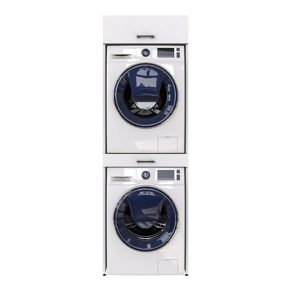 Cabinet for washing machine and dryer, with pull-out shelf, with 22 cm folding cabinet, White