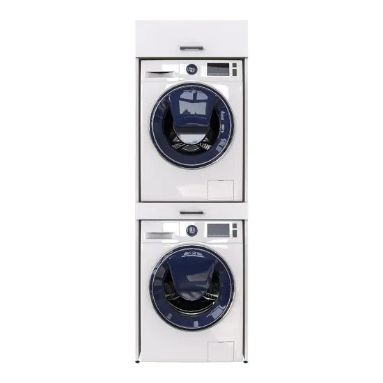 Cabinet for washing machine and dryer, with pull-out shelf, with 22 cm folding cabinet, White