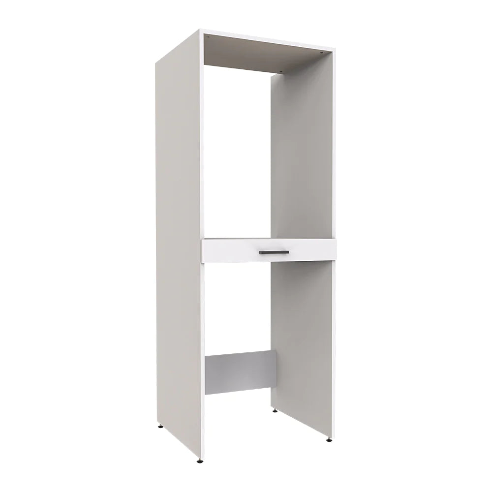 Cabinet for washing machine and dryer, with pull-out shelf, white