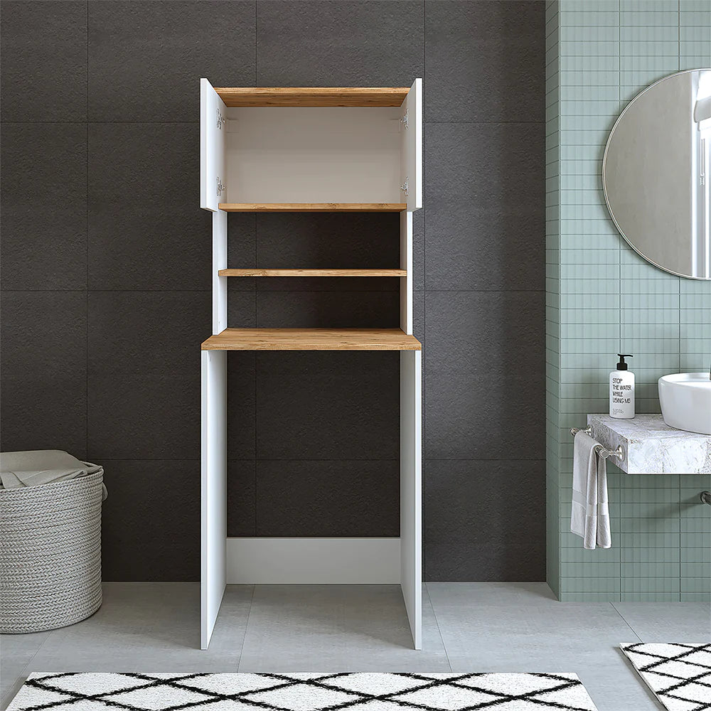 Cabinet for washing machine, white/oak, MONICA, 65 x 181 x 60 cm