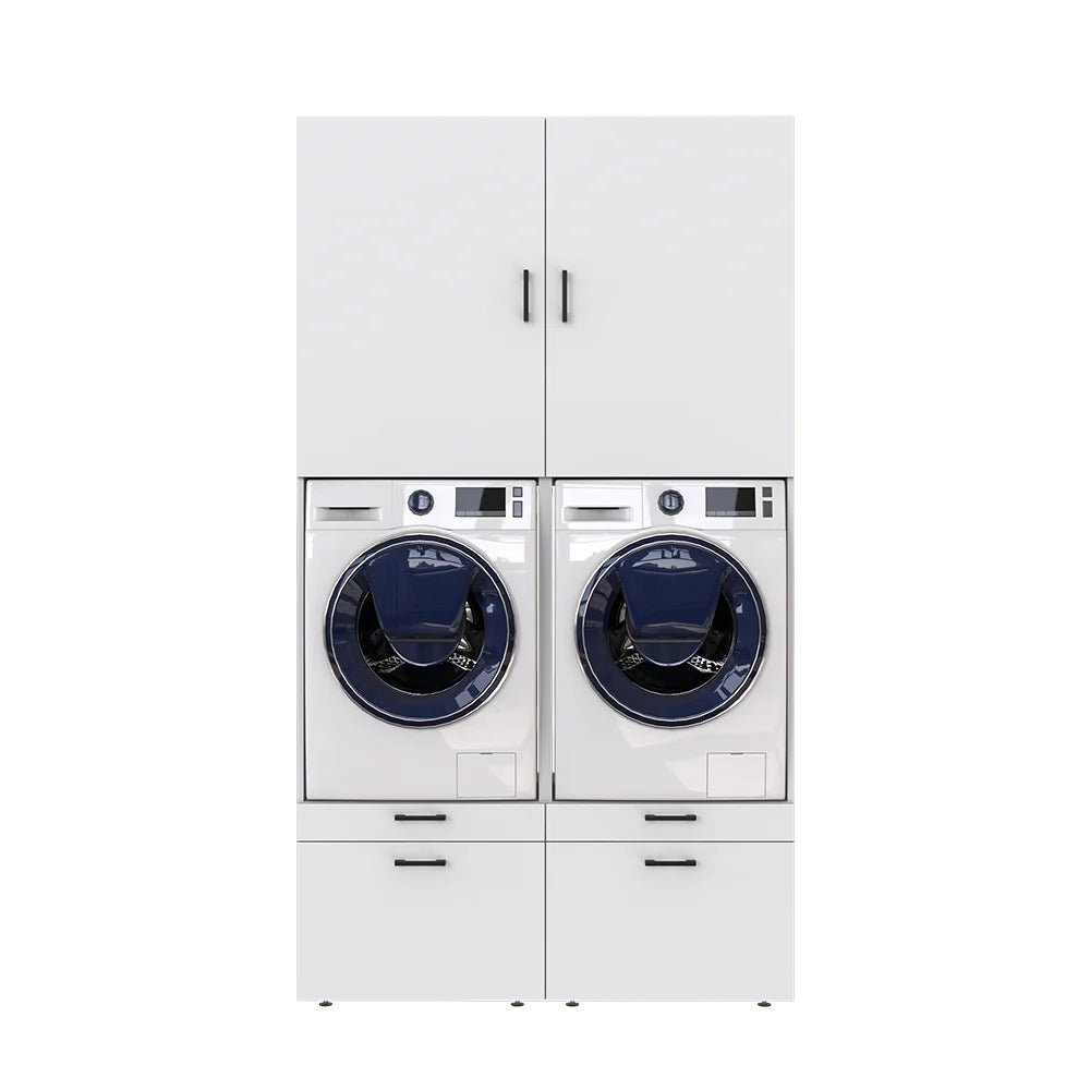 Cabinet for washing machine and tumble dryer with panels 87 cm, white, drawer + pull-out board