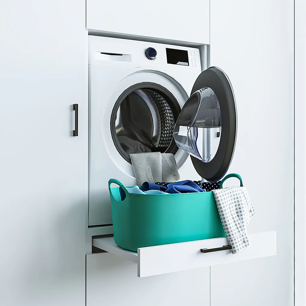 Cabinet for washing machine and tumble dryer with panels 87 cm, white, drawer + pull-out board