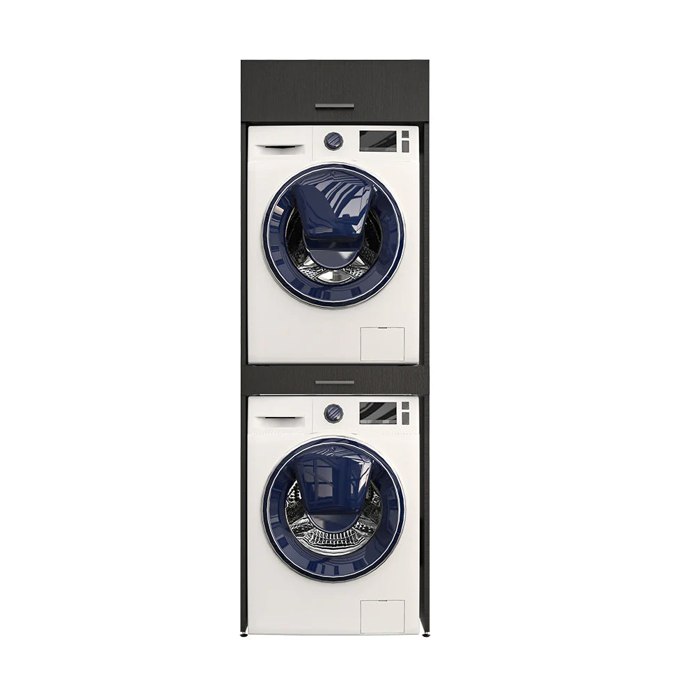 Cabinet for washing machine and dryer, with pull-out shelf, with 22 cm folding cabinet, black