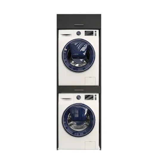 Cabinet for washing machine and dryer, with pull-out shelf, with 22 cm folding cabinet, black