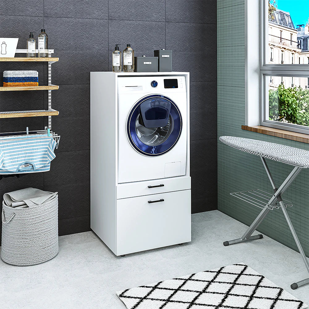 Cabinet for washing machine + pull-out board, white, HWD: 145x67x65 cm