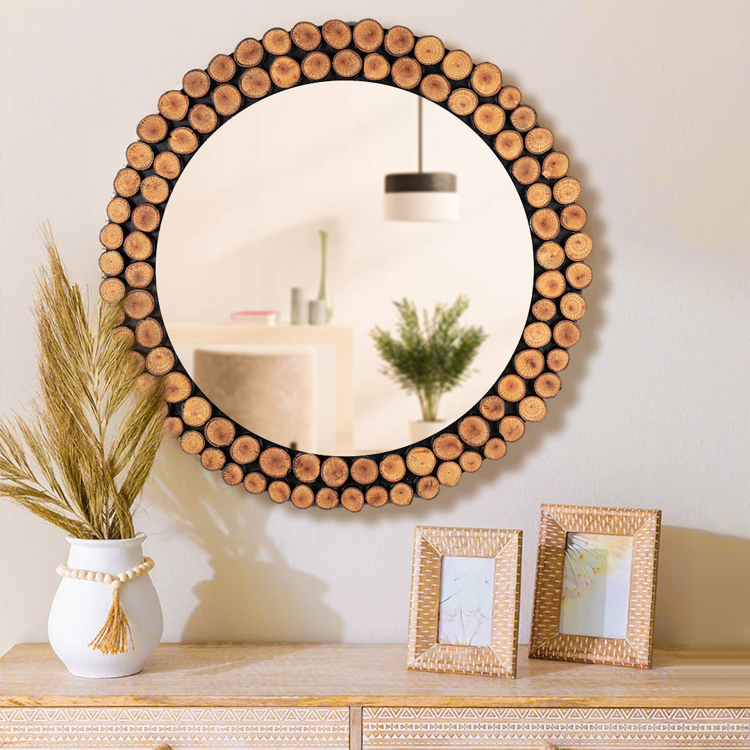 Tagzy Wooden Brown Mirror 70 cm